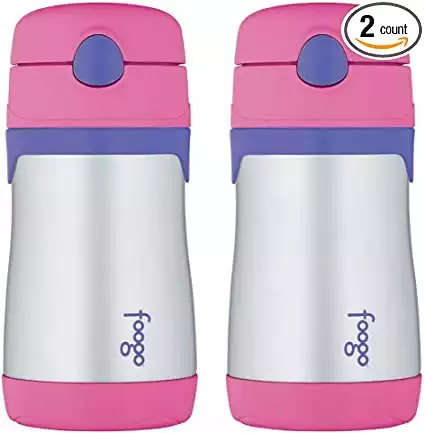 Thermos Foogo Leak Proof Insulated Stainless Steel Children’s Straw Water Bottle, 10 Ounce, 2 Pack
