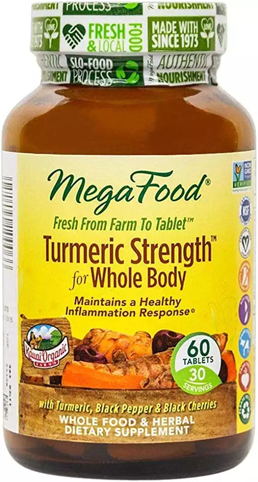 MegaFood, Turmeric Strength for Whole Body, Maintains a Healthy Inflammation Response, Vitamin and Herbal Dietary Supplement Vegan, 60 Tablets (30 Servings) (FFP)