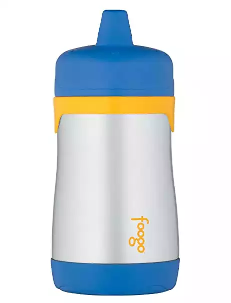 THERMOS FOOGO Insulated Stainless Steel 10oz Hard Spout Sippy Cup, Blue/Yellow