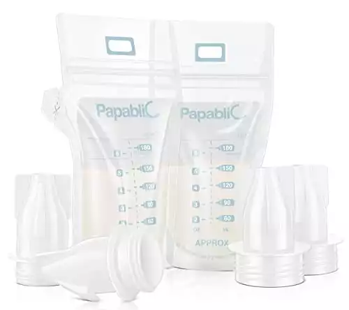 Papablic Breastmilk Storage Bags, 100 Count Pump & Store System for Breastfeeding, 4 Milk Bag Adapters Included, BPA & BPS Free